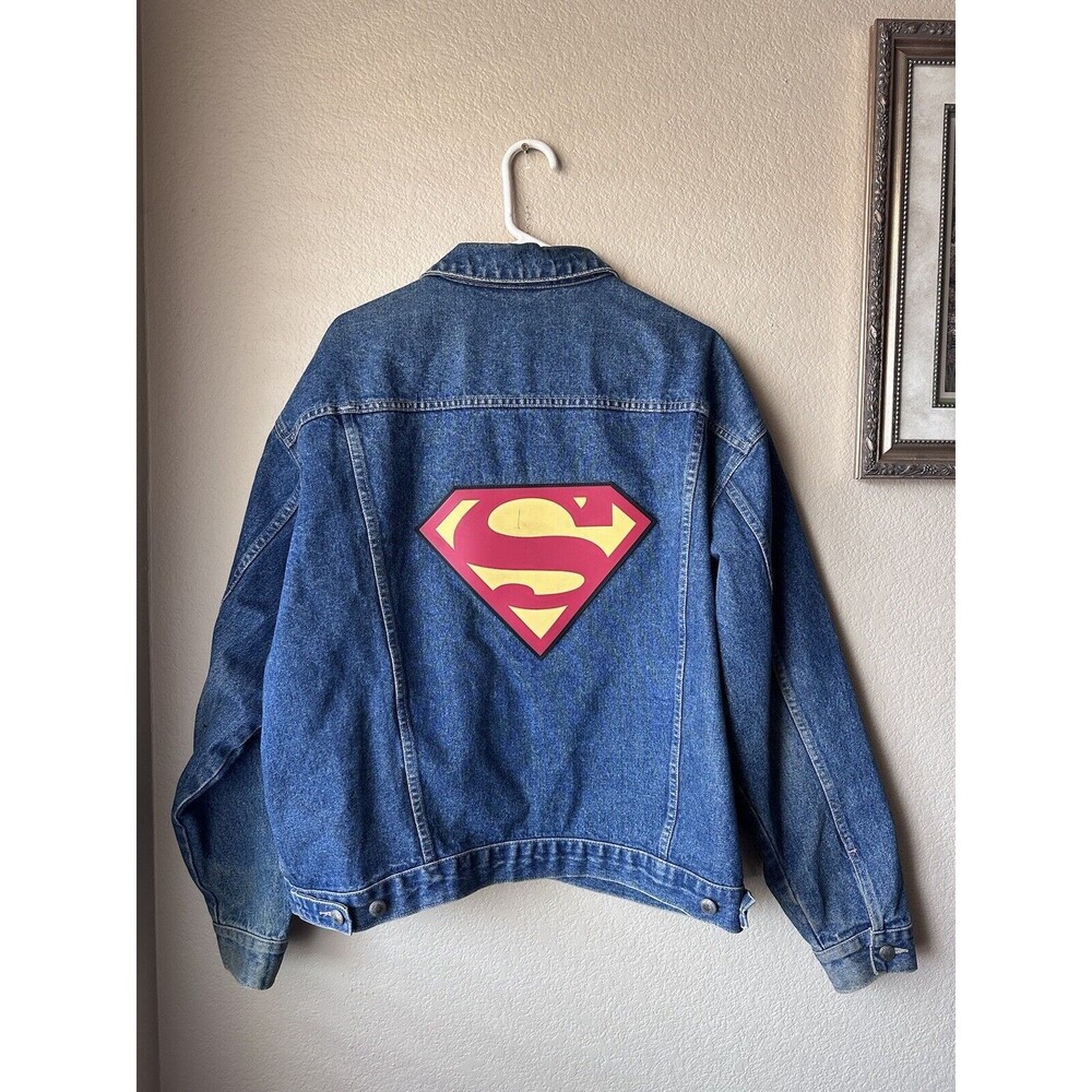 VTG Superman Jean Jacket Size XL  Warner Brothers WB Rare Denim Heavy Quality - Picture 5 of 7